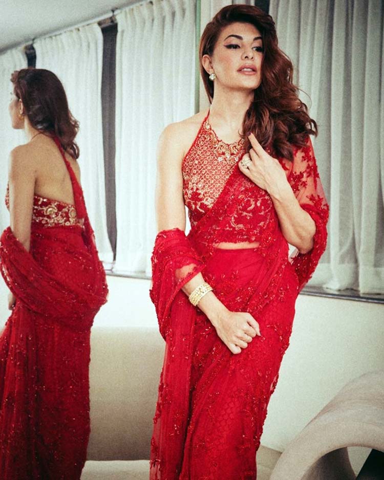 Jacqueline Fernandez hot in red saree