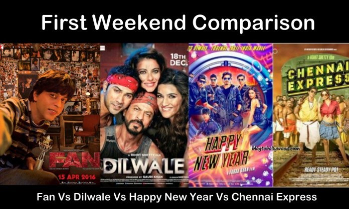 Fan Vs Dilwale Vs Happy New Year Vs Chennai Express - First Weekend Collection